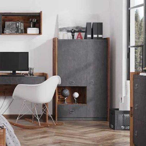 Flint Wooden Sideboard With 2 Doors 1 Drawer In Raw Steel | Bed Sava