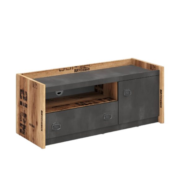 Flint Wooden TV Stand With 1 Door 1 Drawer In Raw Steel | Bed Sava