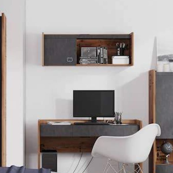 Flint Wooden Wall Hanging Cabinet With 1 Door In Raw Steel | Bed Sava
