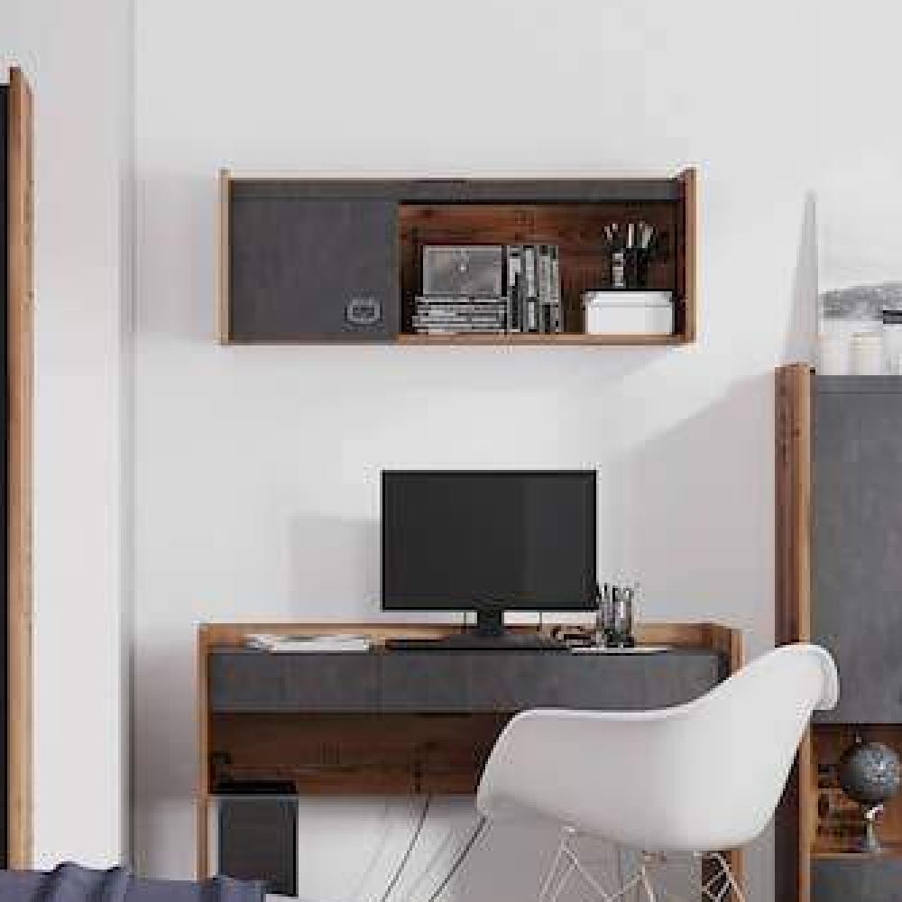 Flint Wooden Wall Hanging Cabinet With 1 Door In Raw Steel