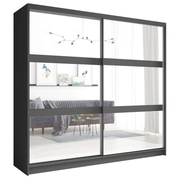 Flora Mirrored Wardrobe With 2 Sliding Doors In Graphite | Bed Sava