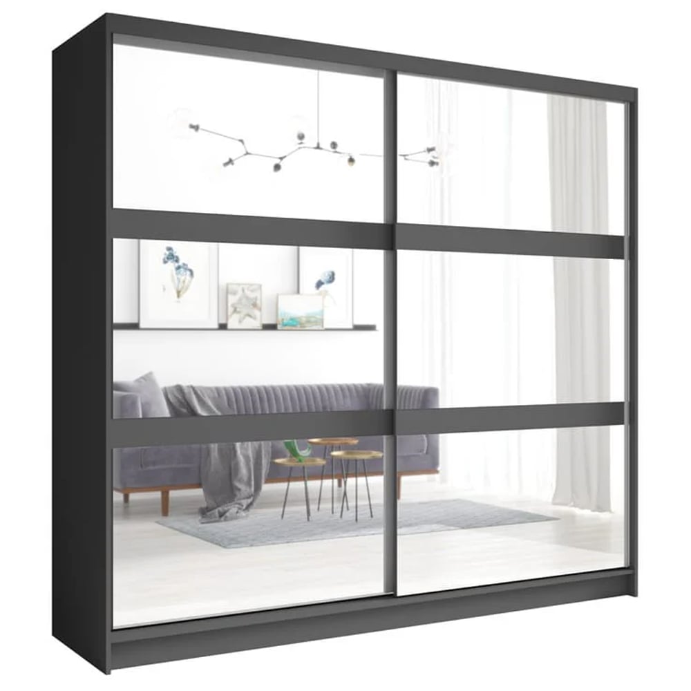 Flora Mirrored Wardrobe With 2 Sliding Doors In Graphite