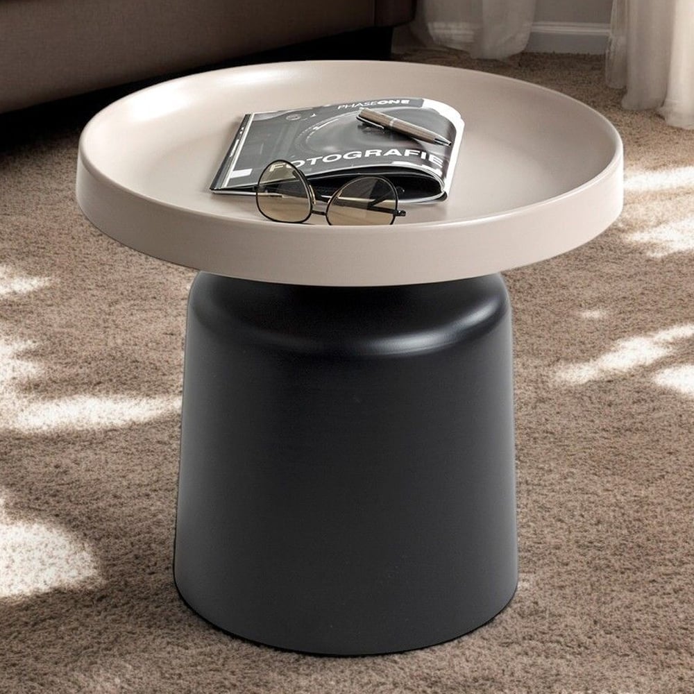 Florence Small Metal End Table With Black Base In Grey