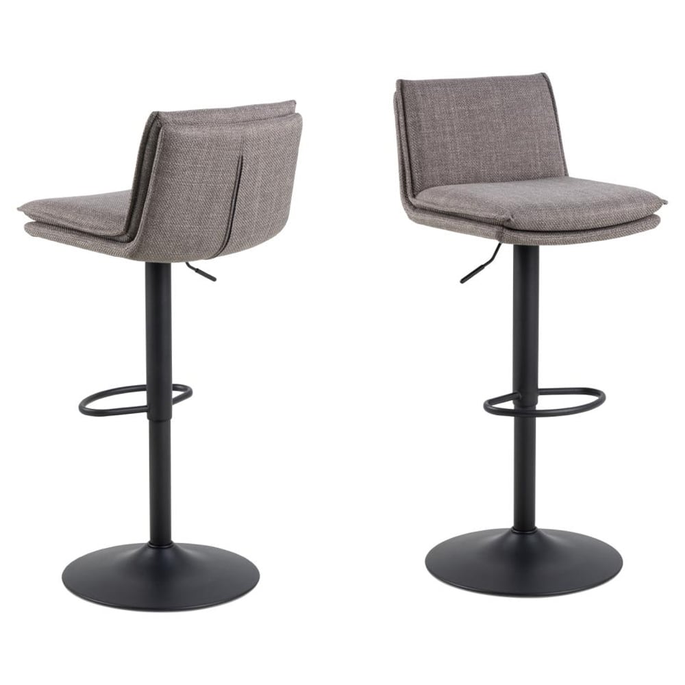 Flynt Light Grey Fabric Bar Chairs With Black Base In Pair