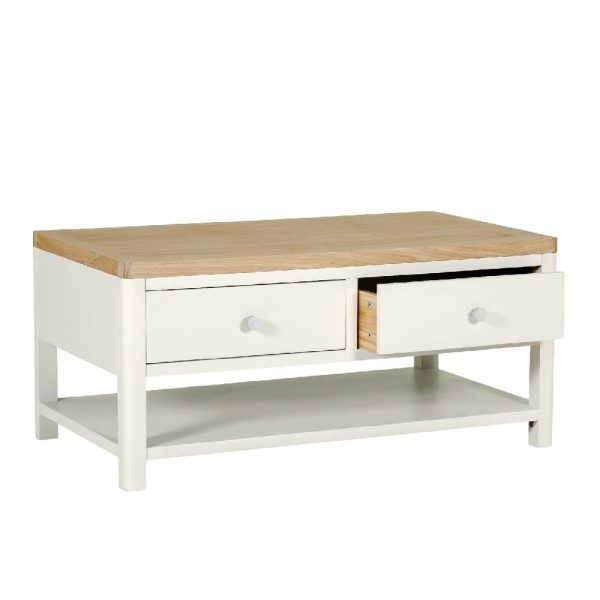 Folsom Wooden Coffee Table With 2 Drawers In Natural | Bed Sava