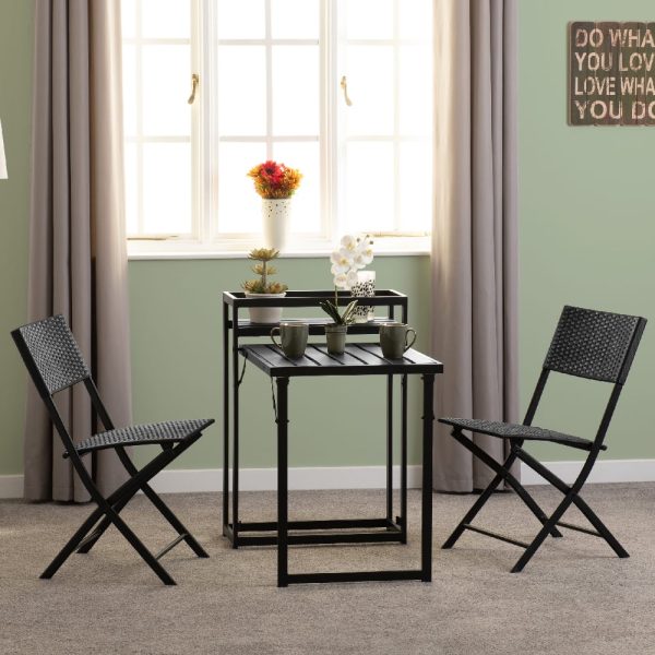 Fontana Metal Foldaway 3 Piece Bistro Set In Black | Bed Sava