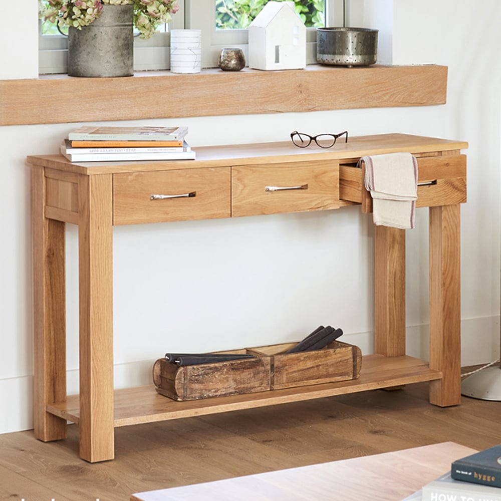 Fornatic Wooden Console Table With 3 Drawers In Oak