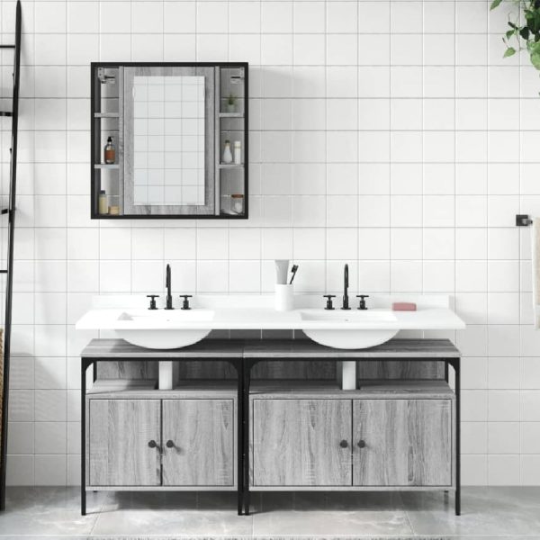 Forsyth Wooden 3 Piece Bathroom Cabinet Set In Grey Sonoma | Bed Sava