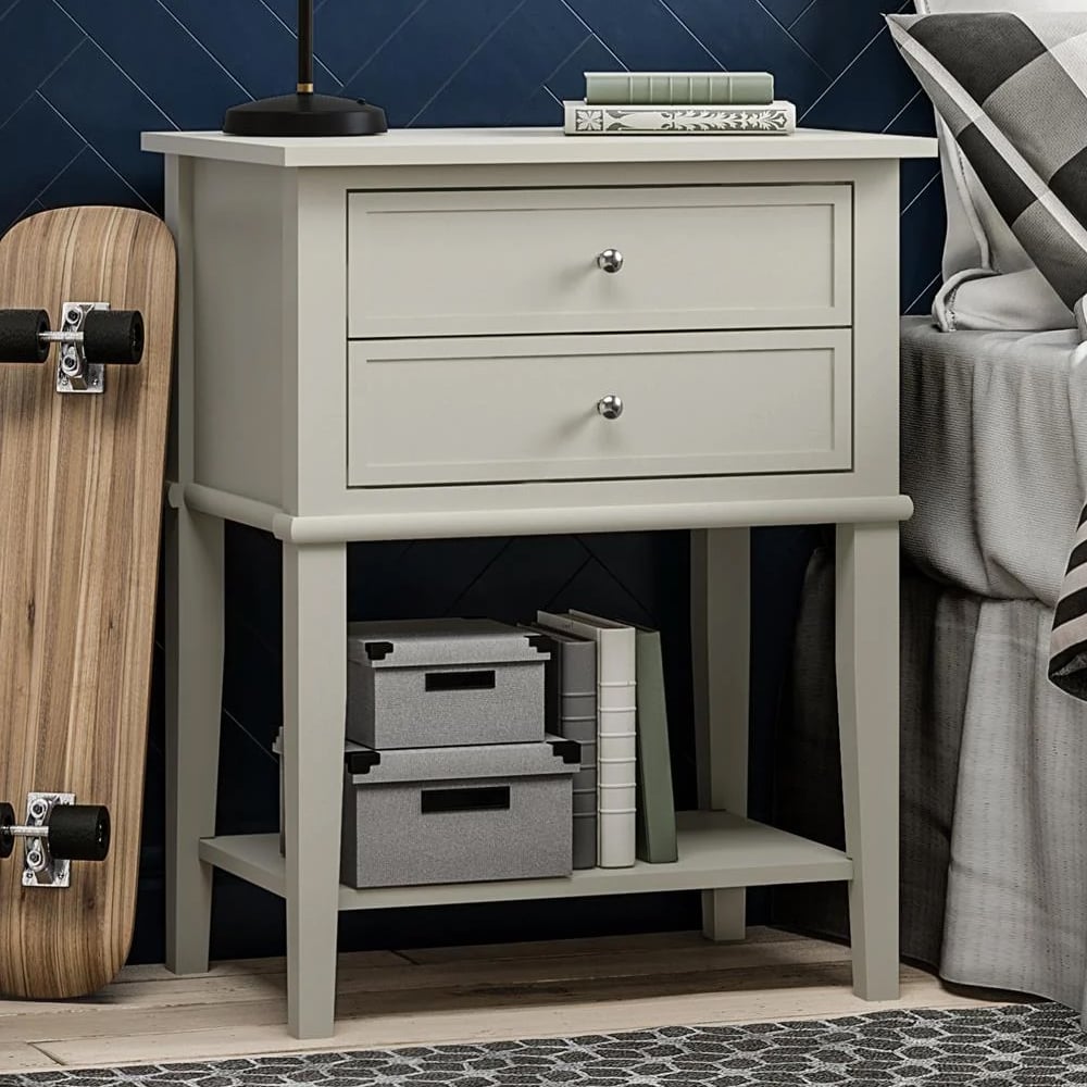 Franklyn Wooden Bedside Cabinet With 2 Drawers In White
