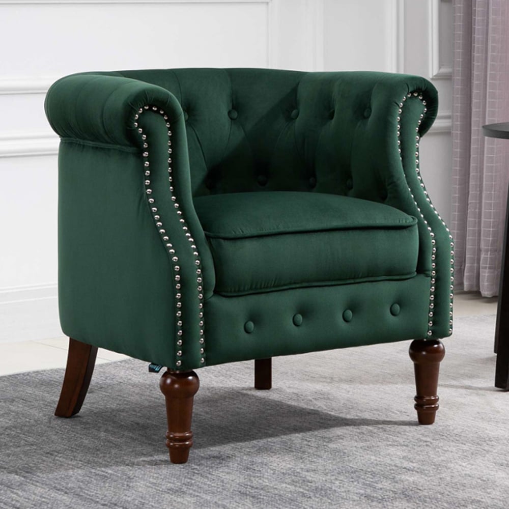 Freia Fabric Accent Chair In Green