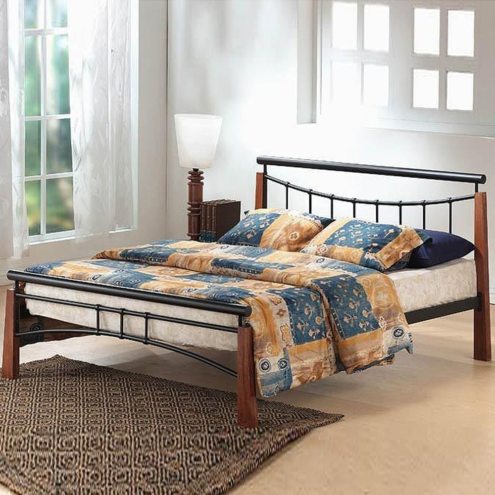 Friant Metal Double Bed In Black And Dark Oak