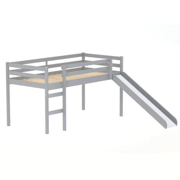 Frisco Wooden Mid Sleeper Bunk Bed With Slide In Grey | Bed Sava