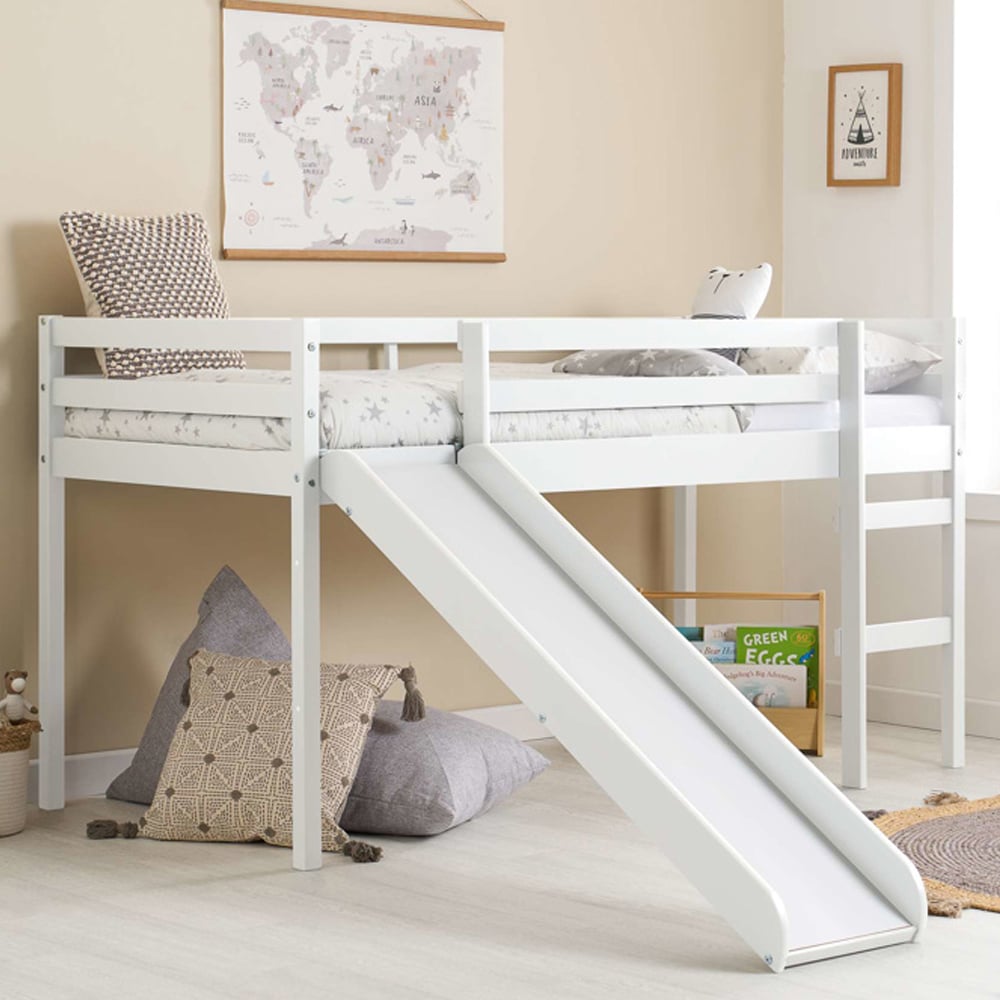 Frisco Wooden Mid Sleeper Bunk Bed With Slide In White