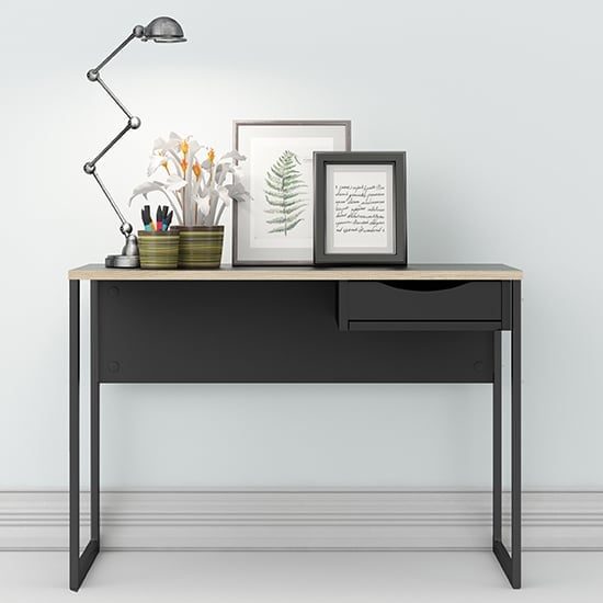 Frosk Wooden Laptop Desk With 1 Drawer In Black With Oak Trim