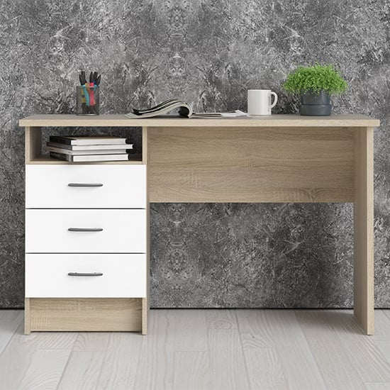 Frosk Wooden Laptop Desk With 3 Drawers In White And Oak