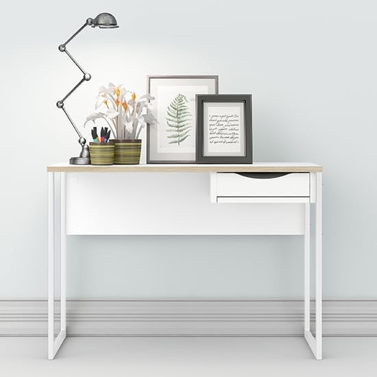 Frosk Wooden Laptop Desk With 1 Drawer In White With Oak Trim