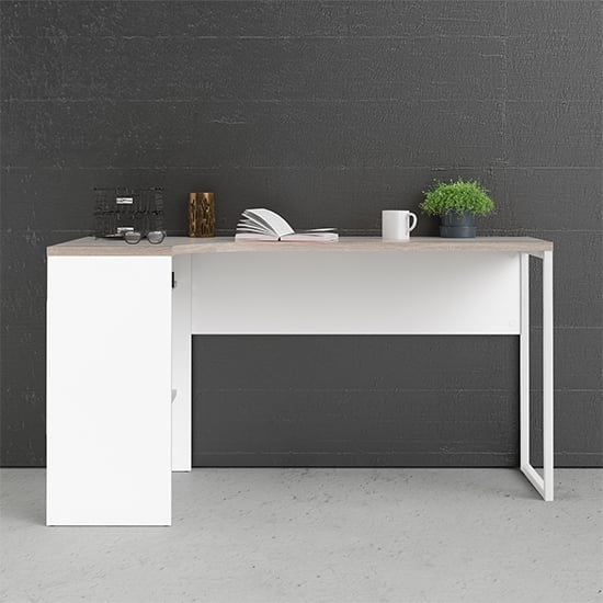 Frosk Wooden Laptop Desk With 2 Drawers In White And Truffle Oak