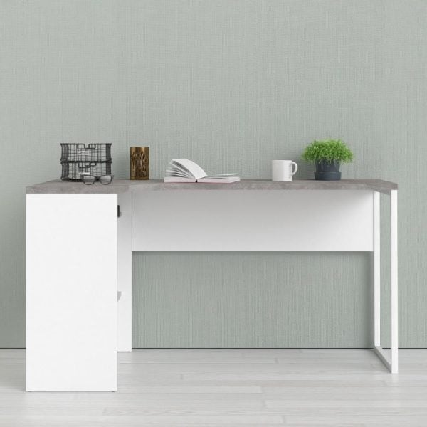 Frosk Wooden Corner Laptop Desk With 2 Drawers In White And Grey | Bed Sava