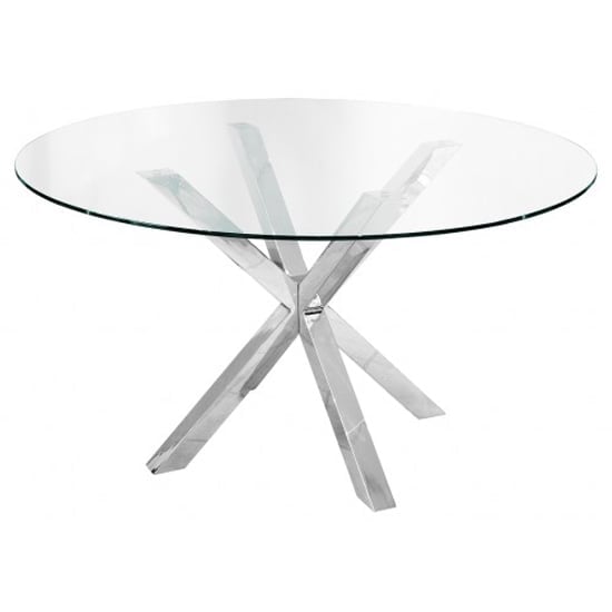 Crossley Round Glass Dining Table With Stainless Steel Legs | Bed Sava