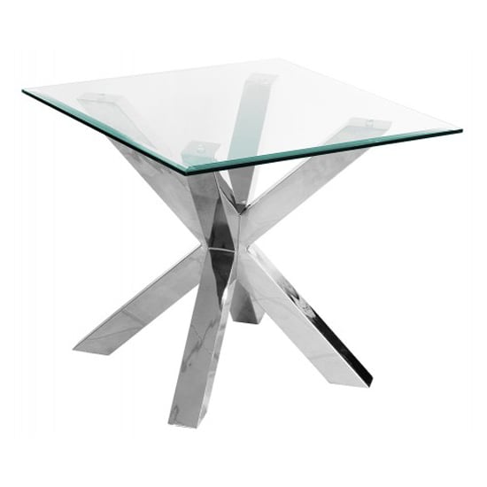Crossley Square Glass Lamp Table With Stainless Steel Legs | Bed Sava