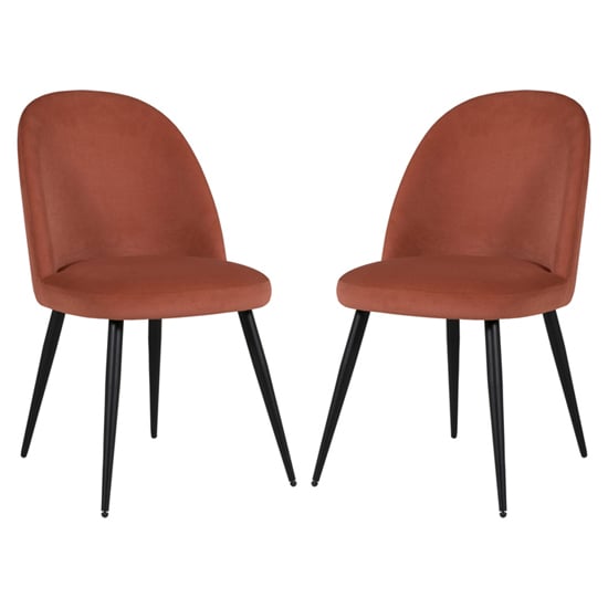 Gabbier Coral Velvet Dining Chairs With Black Legs In Pair