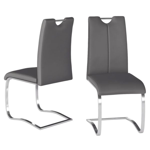 Gable Grey Faux Leather Dining Chairs With Chrome Legs In Pair | Bed Sava