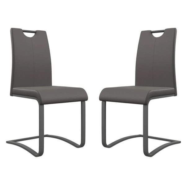 Gable Grey Faux Leather Dining Chairs With Grey Legs In Pair | Bed Sava