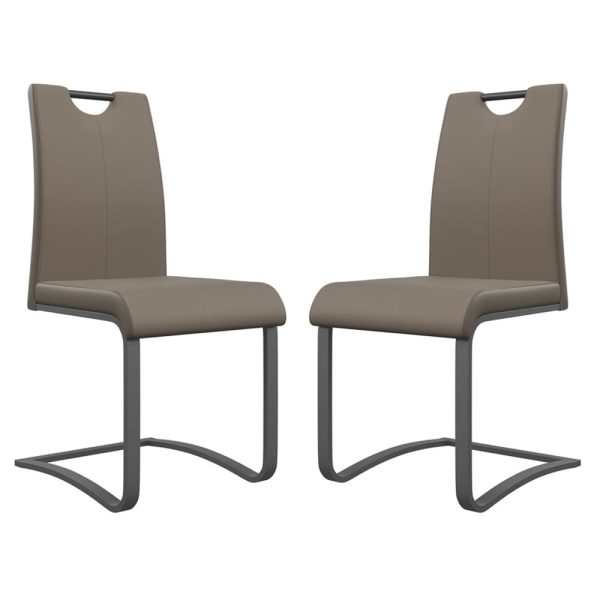 Gable Taupe Faux Leather Dining Chairs With Grey Legs In Pair | Bed Sava