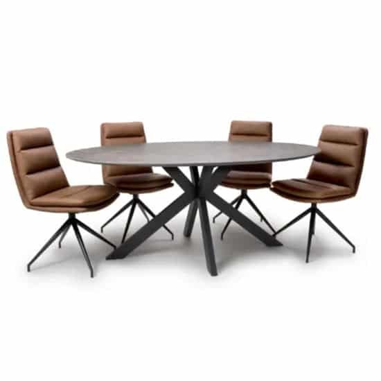 Gabri Brown Dining Table Oval With 6 Nobo Tan Chairs