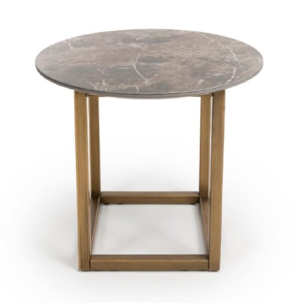 Gabri Sintered Stone Round End Table In Grey | Bed Sava