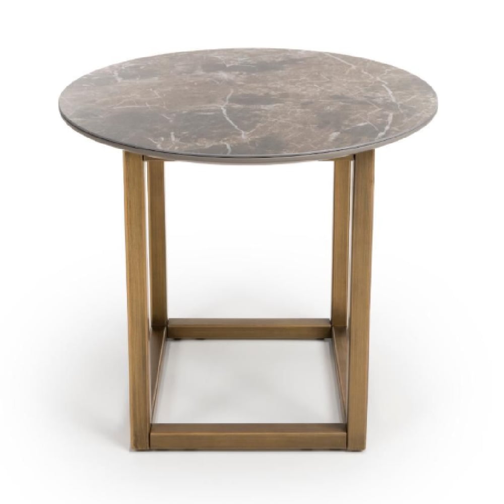 Gabri Sintered Stone Round End Table In Grey