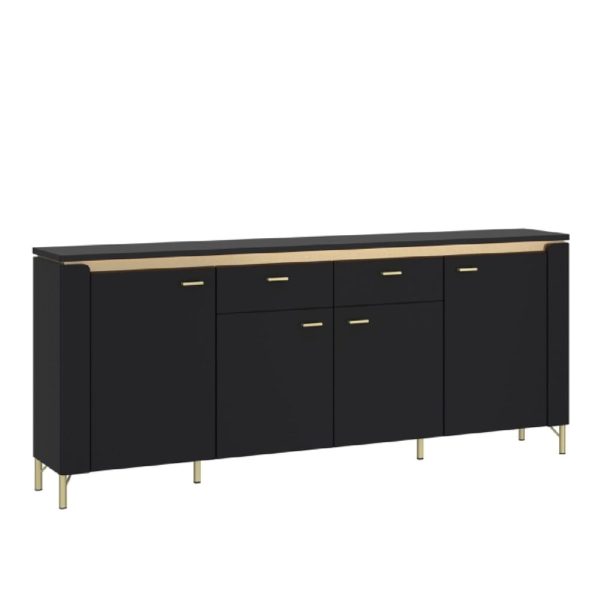 Gaffney LED Wooden Sideboard With 4 Doors In Matt Black And Gold | Bed Sava