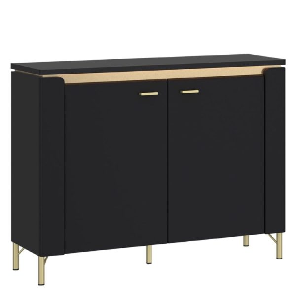 Gaffney LED Wooden Sideboard With 2 Doors In Matt Black And Gold | Bed Sava