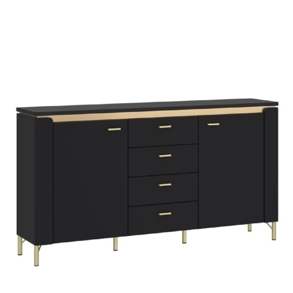 Gaffney LED Wooden Sideboard With 4 Drawers In Matt Black Gold | Bed Sava