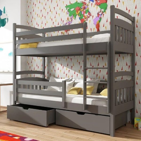 Galena Wooden Bunk Bed With Foam Mattress In Graphite | Bed Sava