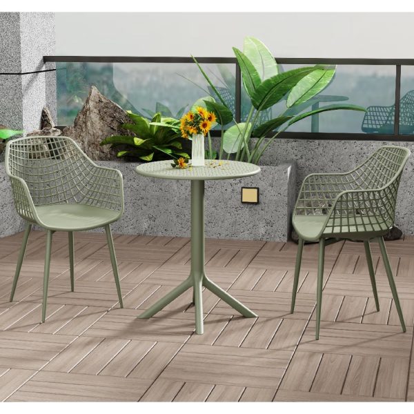 Gallipolis Metal Bistro Dining Table With 2 Chairs In Green | Bed Sava