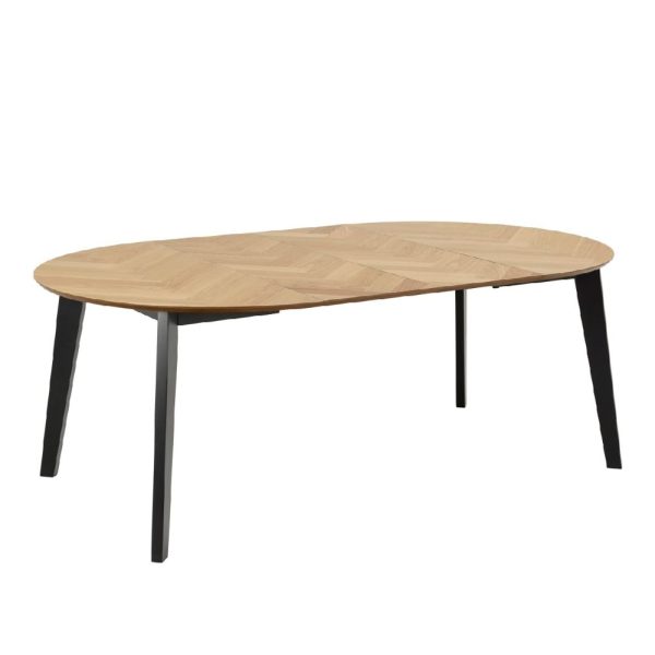 Galva Wooden Extending Dining Table Round In Oak And Black | Bed Sava