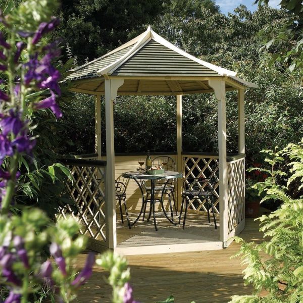Galveston Wooden Garden Six Sided Gazebo In Natural | Bed Sava