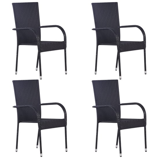 Garima Outdoor Set Of 4 Poly Rattan Dining Chairs In Black