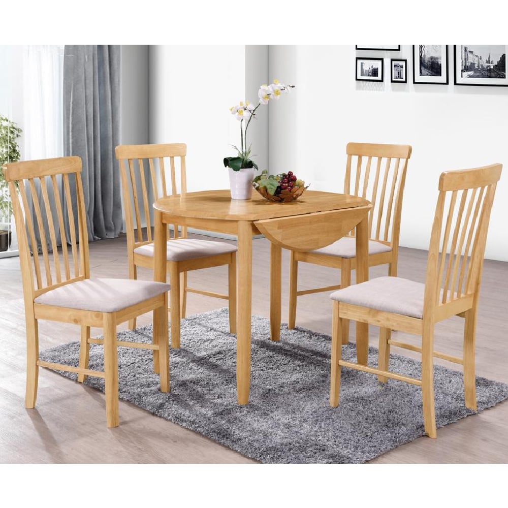 Garnet Wooden Round Drop Leaf Dining Table With 4 Chairs In Oak