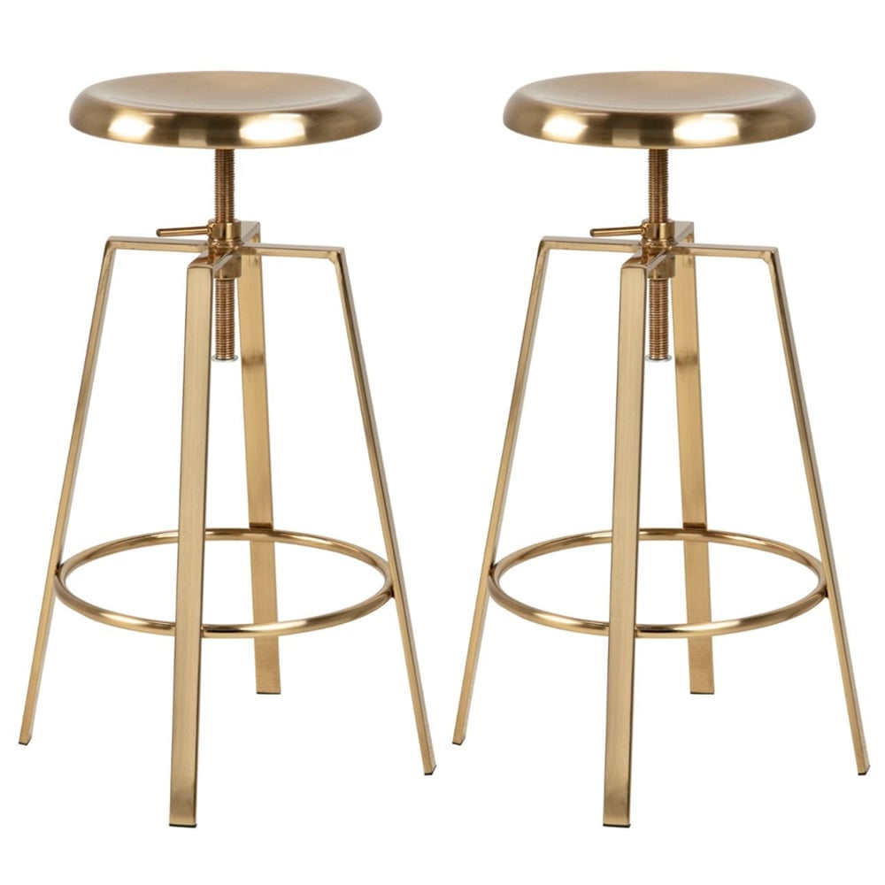 Gastonia Gold Metal Bar Stools In Pair
