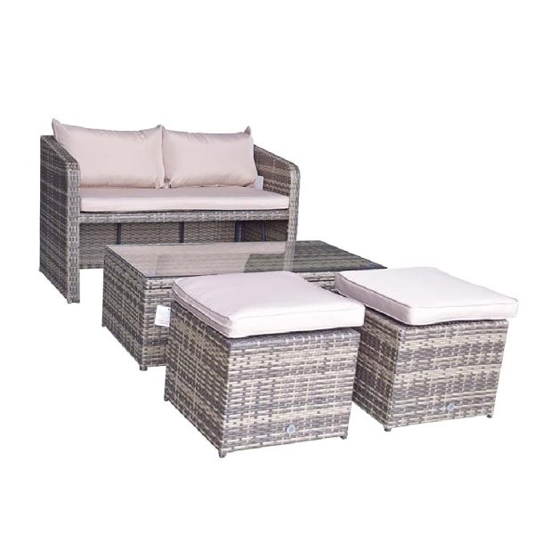 Gatineau Rattan Garden Sofa Set With Lift Up Coffee Table In Brown | Bed Sava