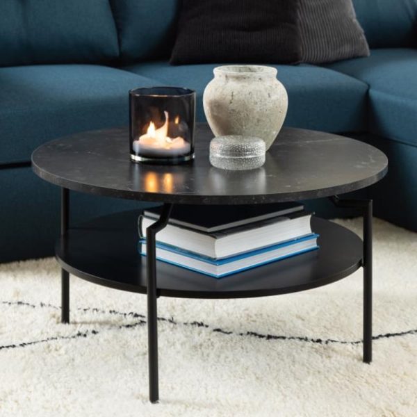 Gatineau Wooden Round Coffee Table In Black Marble Izmir | Bed Sava