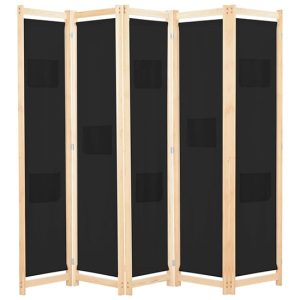 Gavyn Fabric 5 Panels 200cm x 170cm Room Divider In Black | Bed Sava