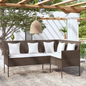 Gazit Poly Rattan L Shaped Couch Sofa With Cushions In Brown | Bed Sava