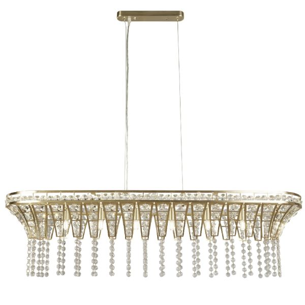 Gemma 8 Light Clear Crystal Bar Pendant Light In Satin Brass | Bed Sava
