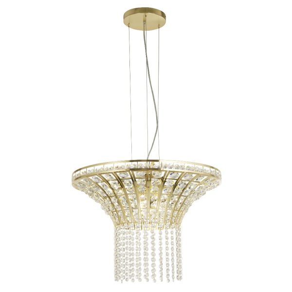 Gemma 8 Light Clear Crystal Round Pendant Light In Satin Brass | Bed Sava