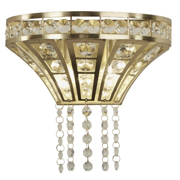 Gemma 2 Light Clear Crystal Wall Light In Satin Brass | Bed Sava