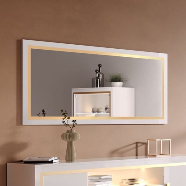 Geneva Large Bedroom Mirror In High Gloss White And Gold Frame | Bed Sava