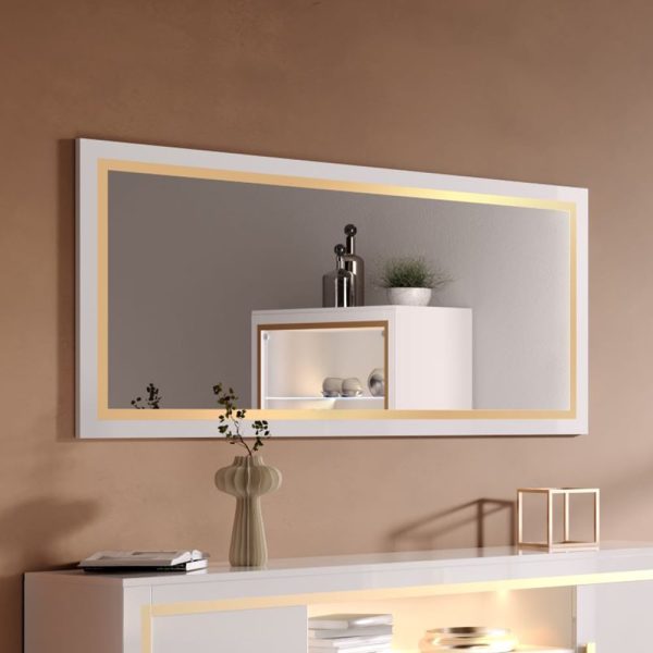 Geneva Small Bedroom Mirror In High Gloss White And Gold Frame | Bed Sava